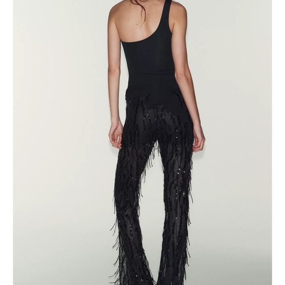 Zara Black Sequin Fringe leggings blogger fav - Picture 6 of 7